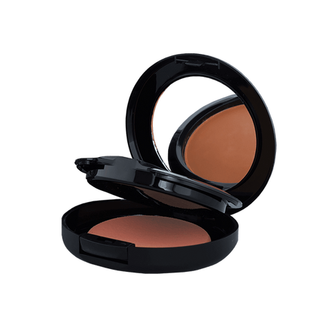 A compact case containing two shades of powder foundation, ideal for customizable coverage and blending. The sleek packaging features a mirror and applicator for convenient on-the-go touch-ups.