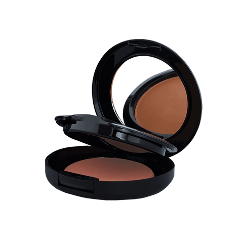 A compact case containing two shades of powder foundation, ideal for customizable coverage and blending. The sleek packaging features a mirror and applicator for convenient on-the-go touch-ups.