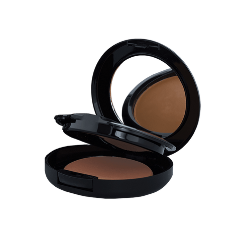 A compact case containing two shades of powder foundation, ideal for customizable coverage and blending. The sleek packaging features a mirror and applicator for convenient on-the-go touch-ups.