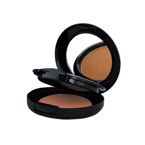 A compact case containing two shades of powder foundation, ideal for customizable coverage and blending. The sleek packaging features a mirror and applicator for convenient on-the-go touch-ups.